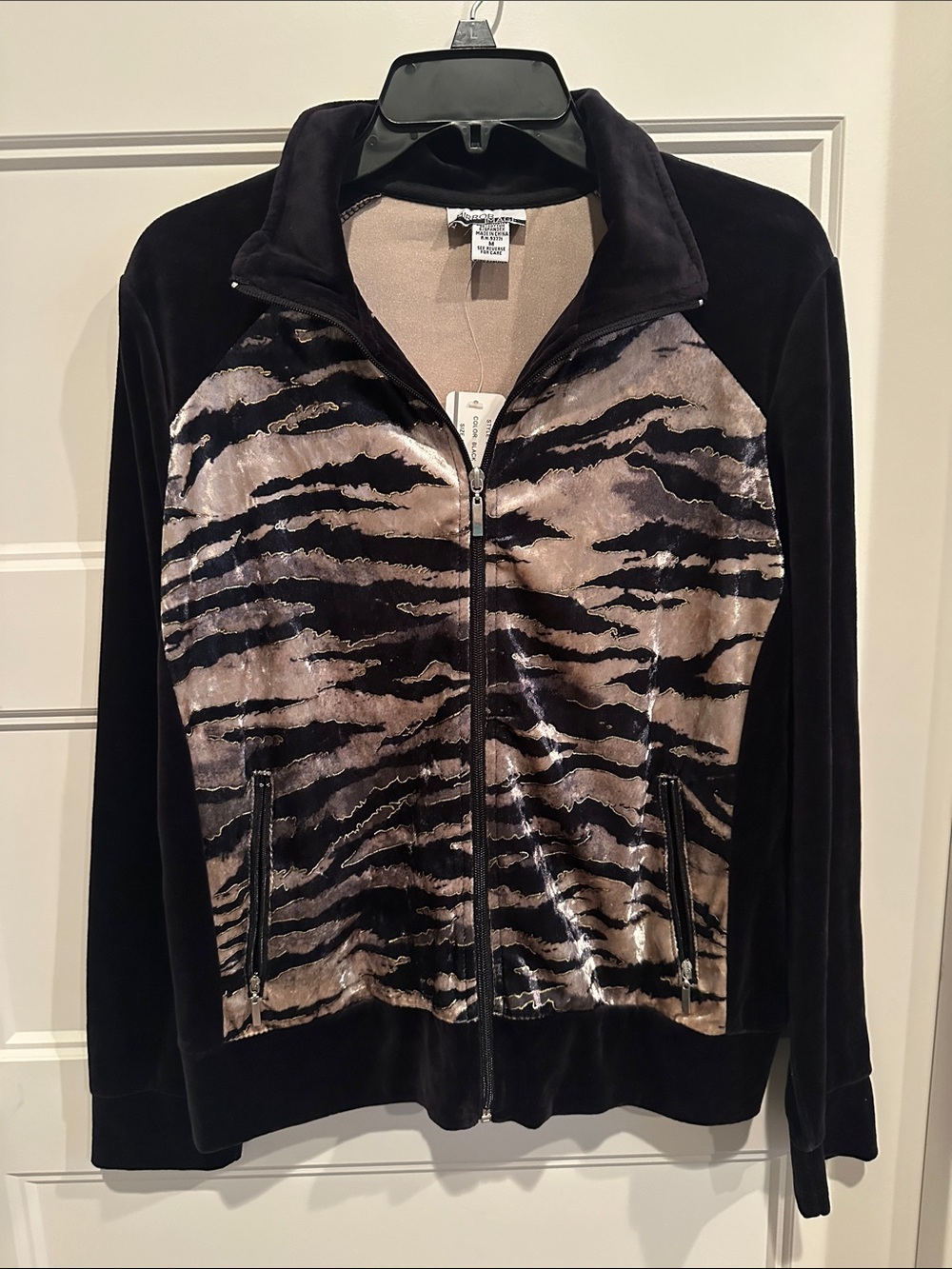 Velvet Animal-Print Bomber Jacket - Black/Taupe